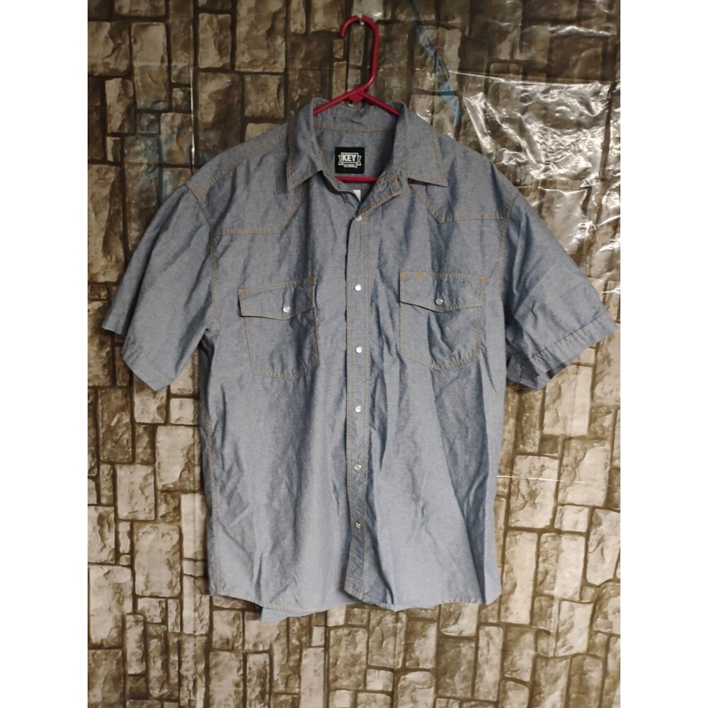 Key Snap Denim Shirt Large (L) Blue Short Sleeves